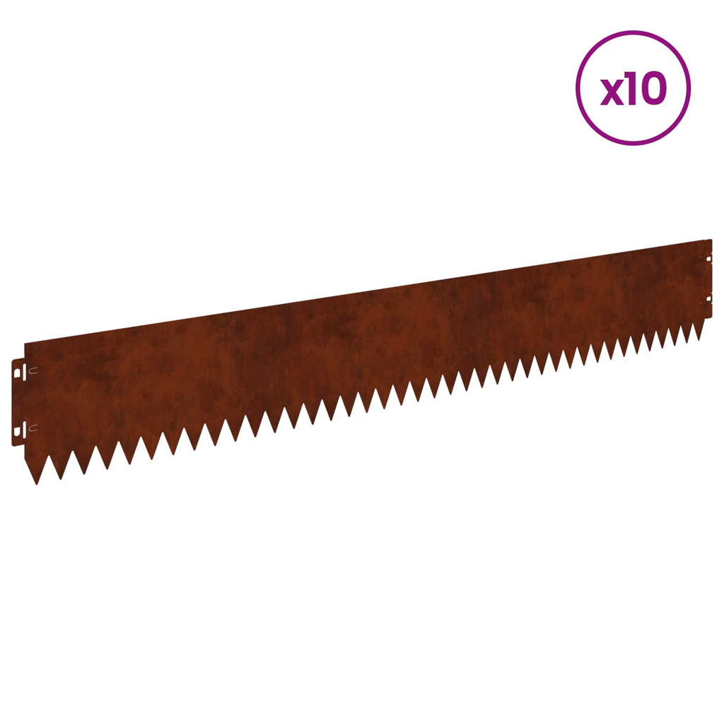 vidaXL Krawężnik do trawnika 10 pcs 103 x 15 cm Stal Rdzawy