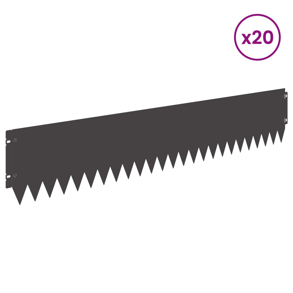 vidaXL Krawężnik do trawnika 20 pcs 103 x 20 cm Stal Czarny