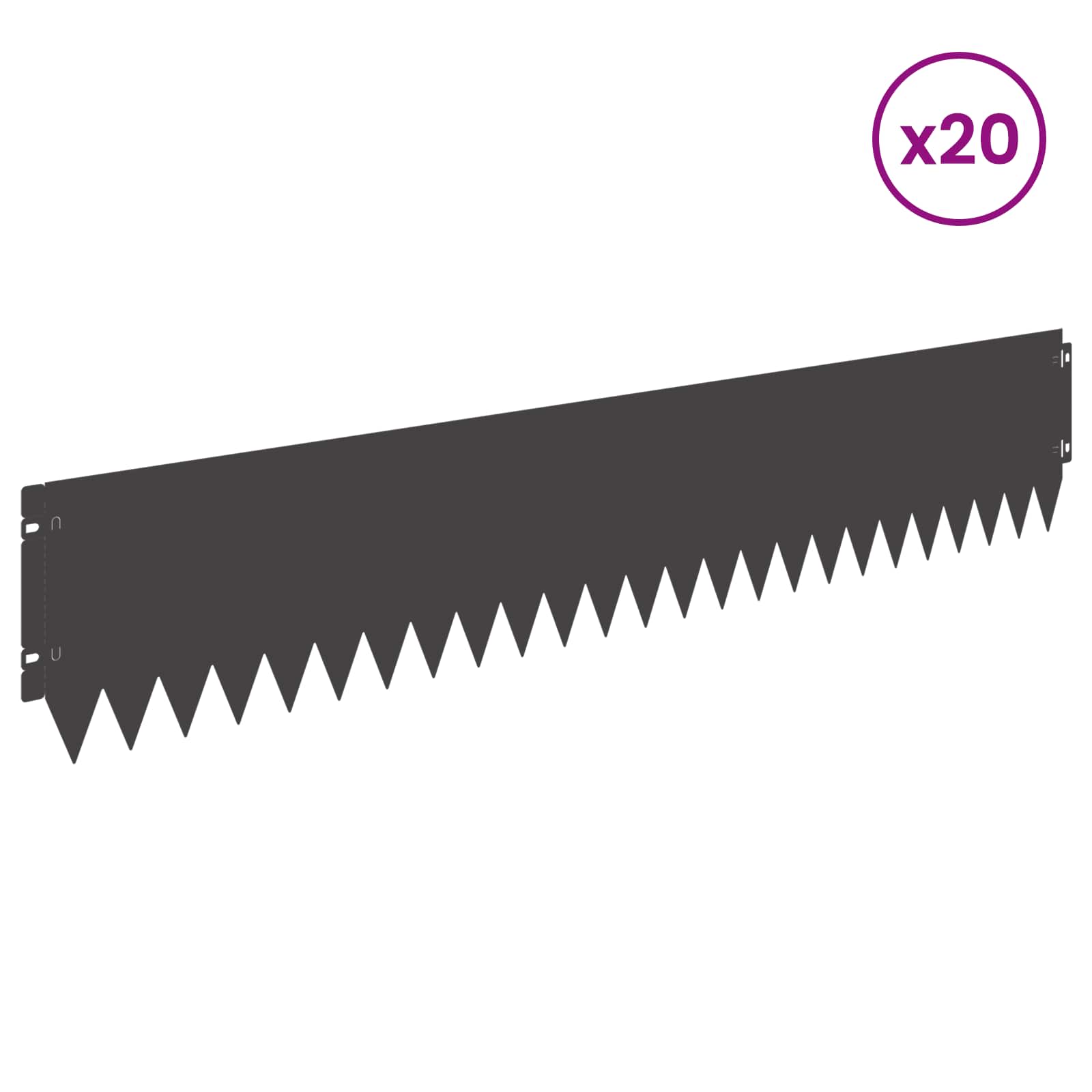 vidaXL Krawężnik do trawnika 20 pcs 103 x 20 cm Stal Czarny