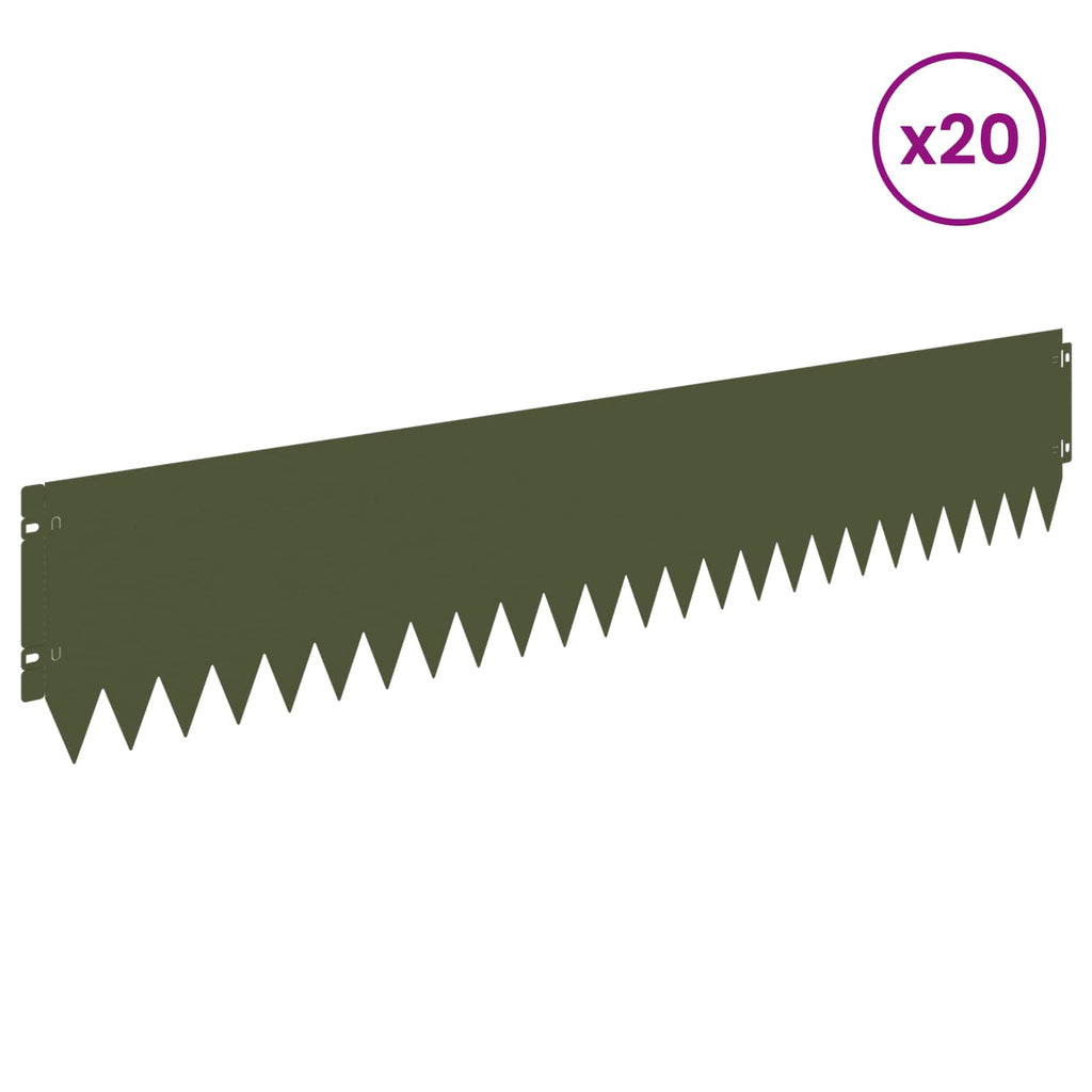 vidaXL Krawężnik do trawnika 20 pcs 103 x 20 cm Stal Oliwkowy zielony