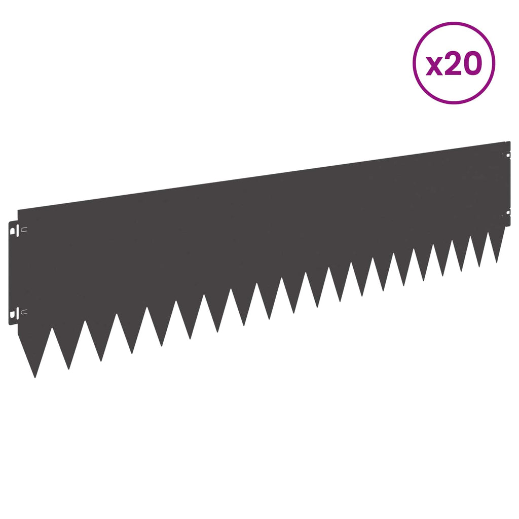 vidaXL Krawężnik do trawnika 20 pcs 103 x 25 cm Stal Czarny