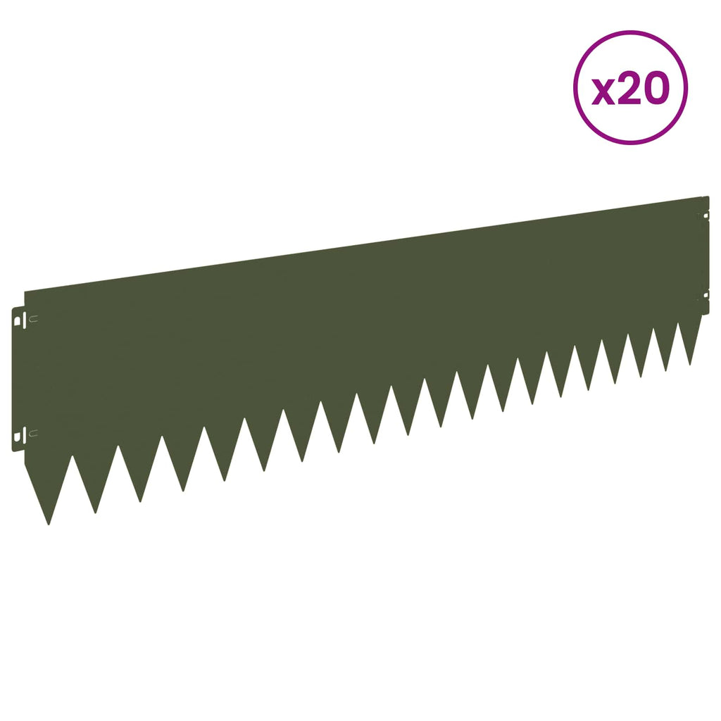 vidaXL Krawężnik do trawnika 20 pcs 103 x 25 cm Stal Oliwkowy zielony