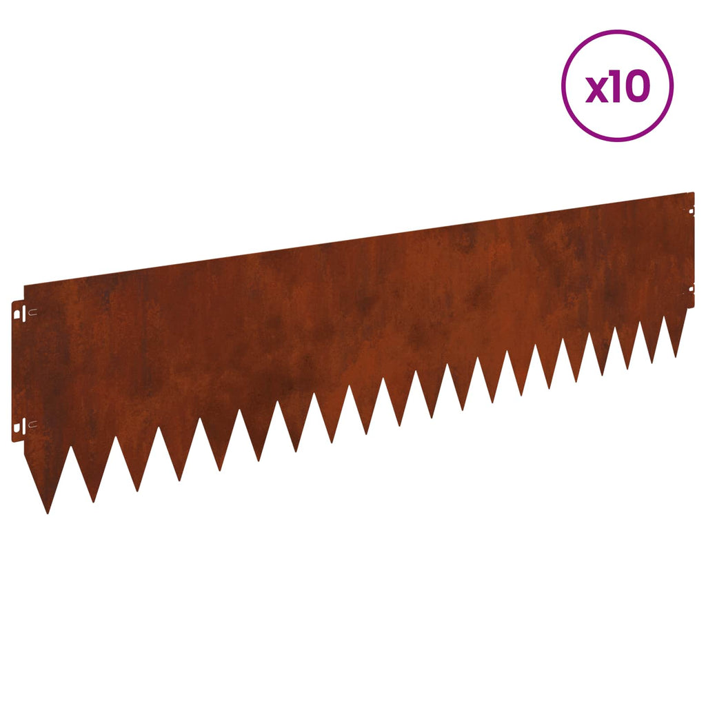 vidaXL Krawężnik do trawnika 10 pcs 103 x 25 cm Stal Rdzawy