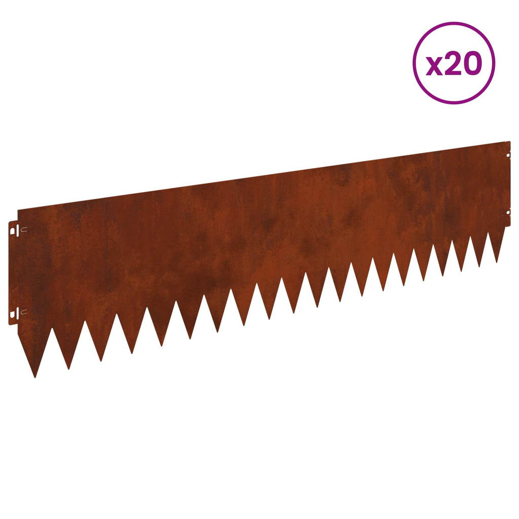 vidaXL Krawężnik do trawnika 20 pcs 103 x 25 cm Stal Rdzawy