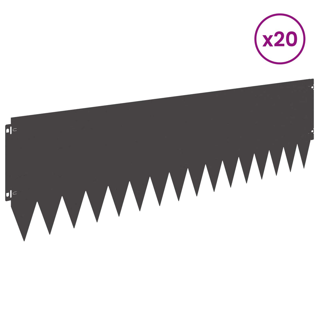vidaXL Krawężnik do trawnika 20 pcs 103 x 30 cm Stal Czarny