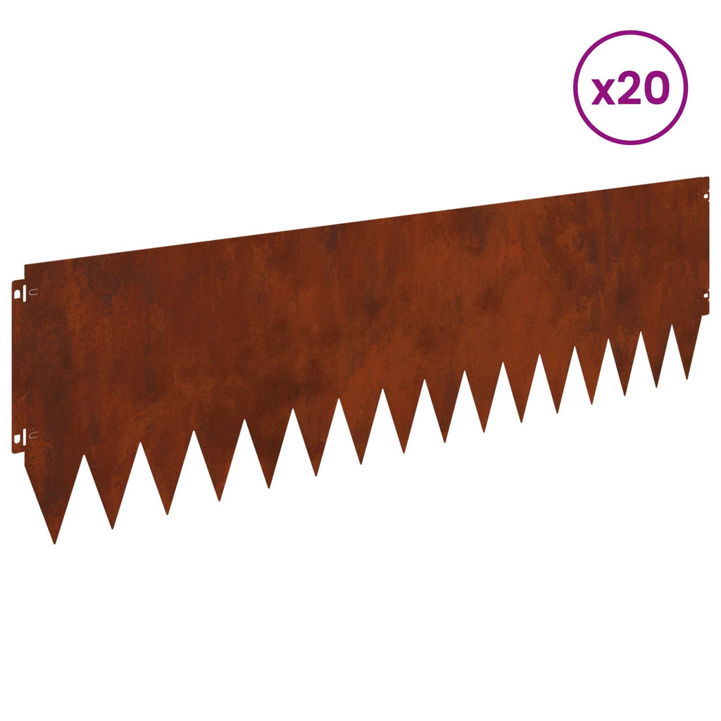 vidaXL Krawężnik do trawnika 20 pcs 103 x 30 cm Stal Rdzawy