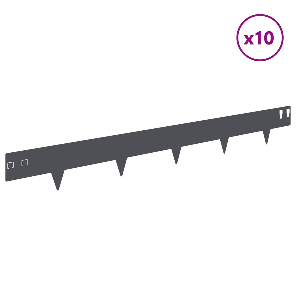 vidaXL Krawężnik do trawnika 10 pcs 100 x 12 cm Stal antracytowy