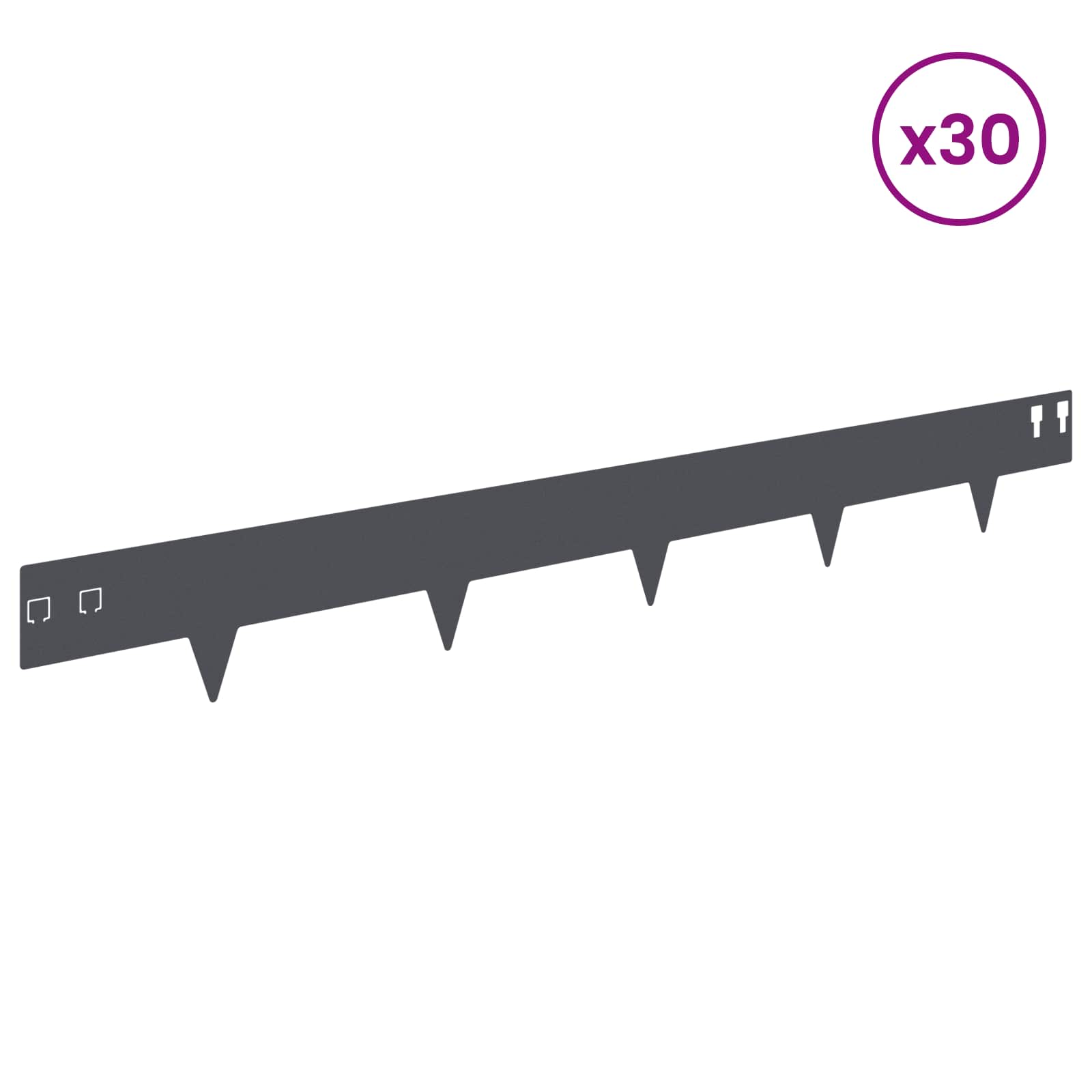vidaXL Krawężnik do trawnika 30 pcs 100 x 12 cm Stal antracytowy