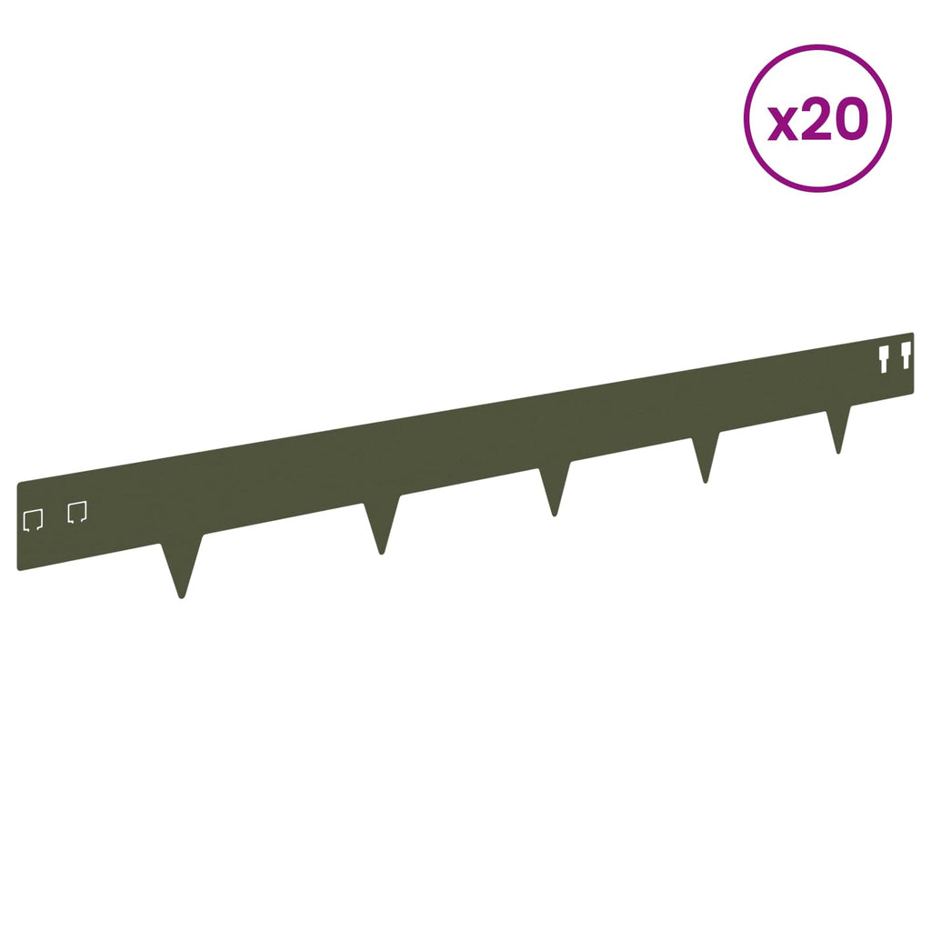 vidaXL Krawężnik do trawnika 20 pcs 100 x 12 cm Stal Oliwkowy zielony