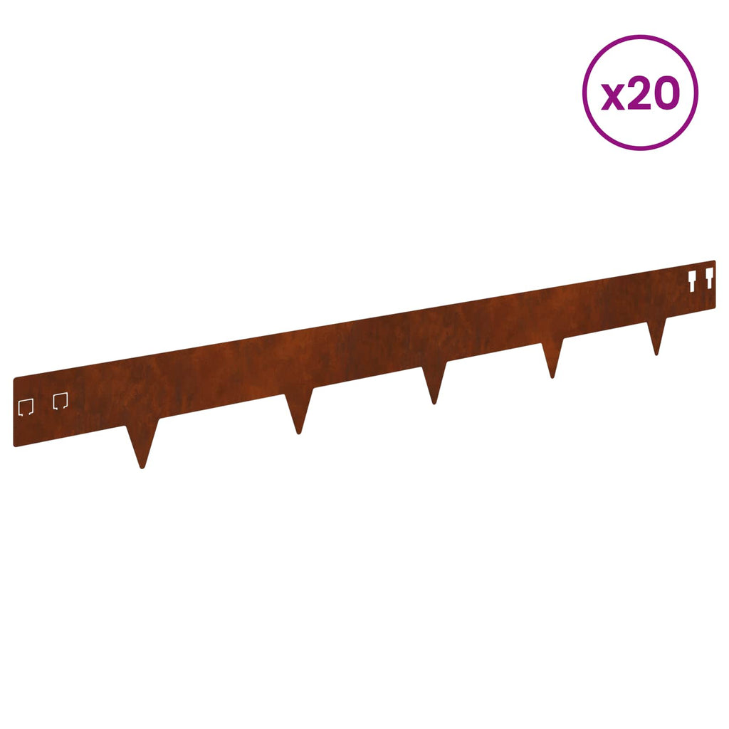 vidaXL Krawężnik do trawnika 20 pcs 100 x 12 cm Stal Rdzawy