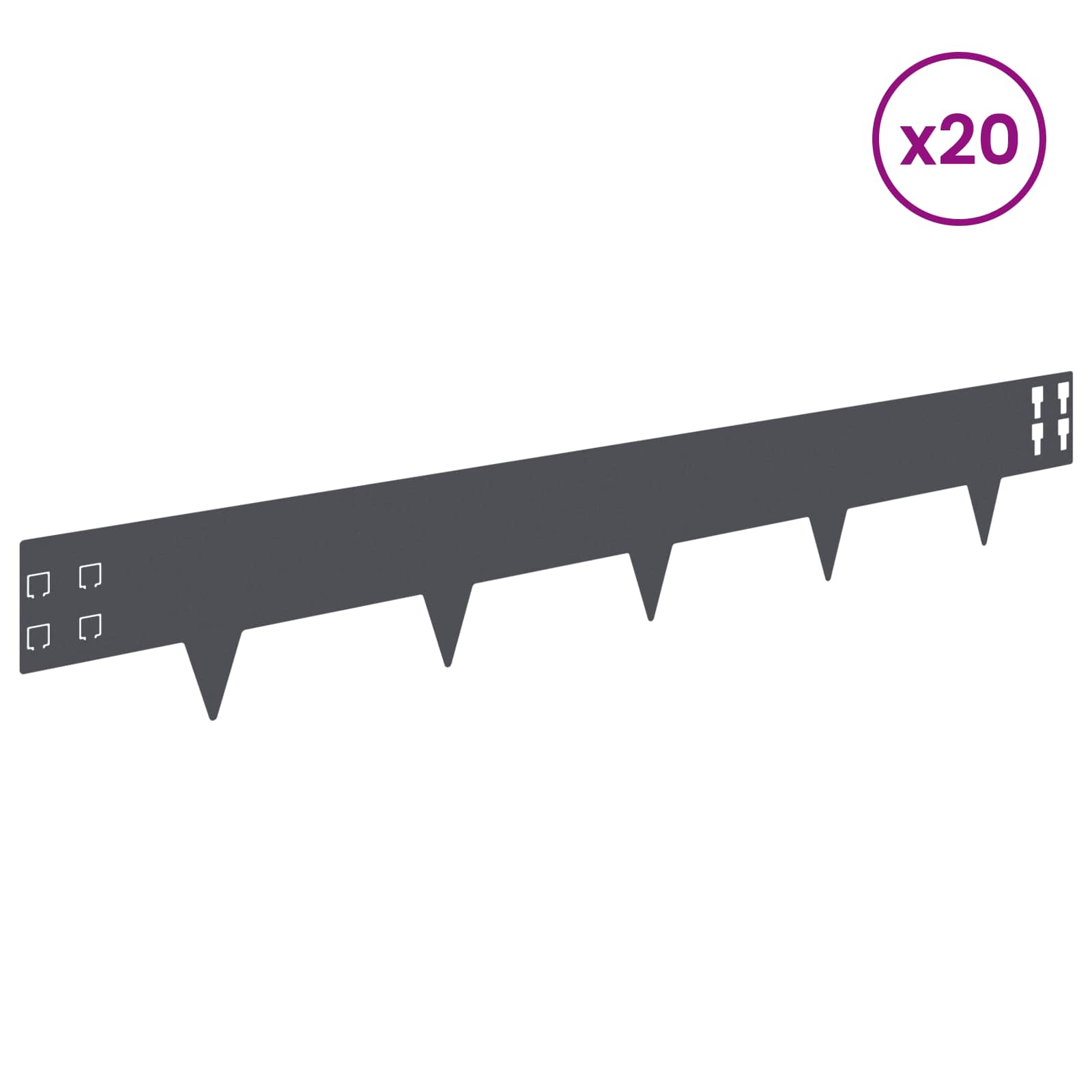 vidaXL Krawężnik do trawnika 20 pcs 100 x 15 cm Stal antracytowy