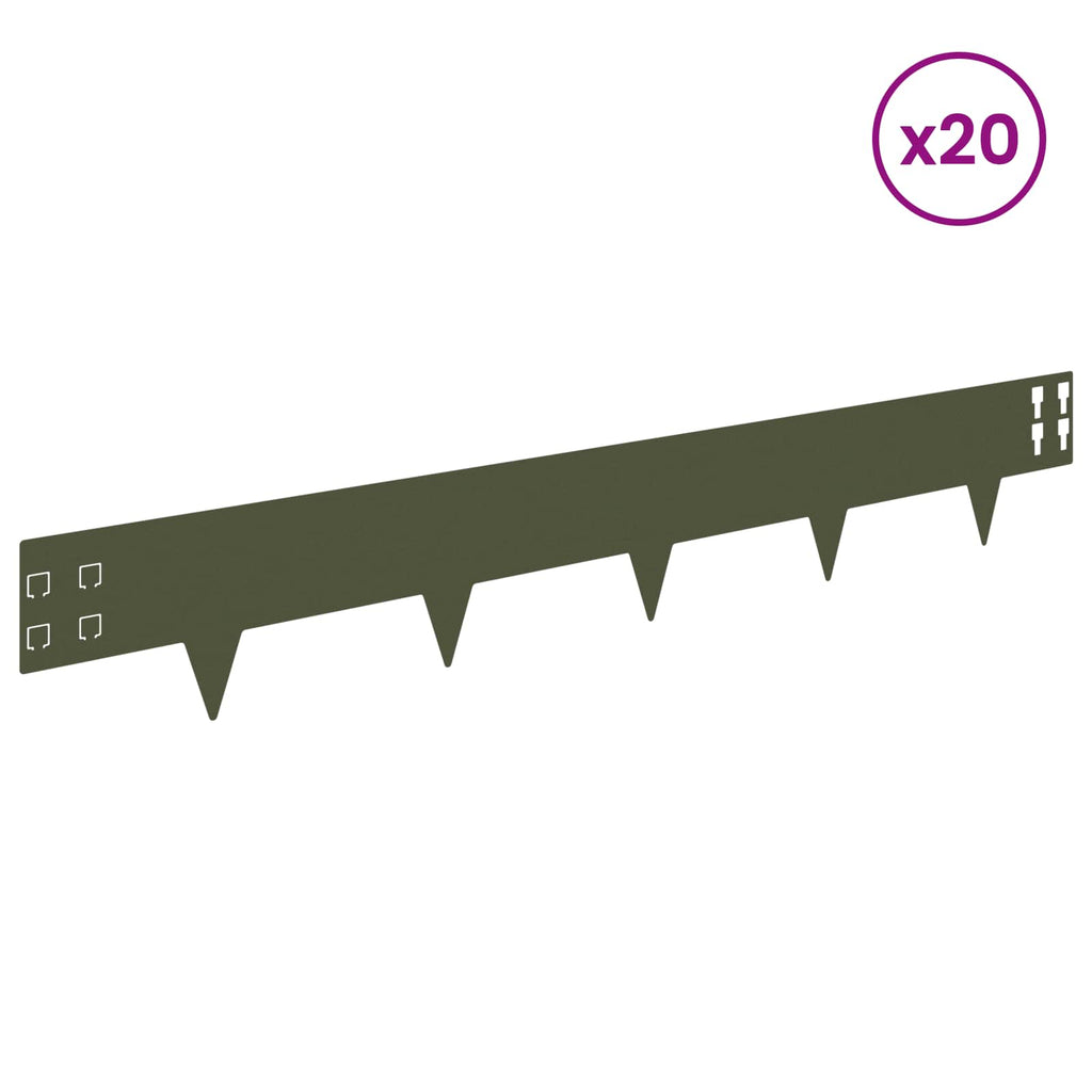 vidaXL Krawężnik do trawnika 20 pcs 100 x 15 cm Stal Oliwkowy zielony