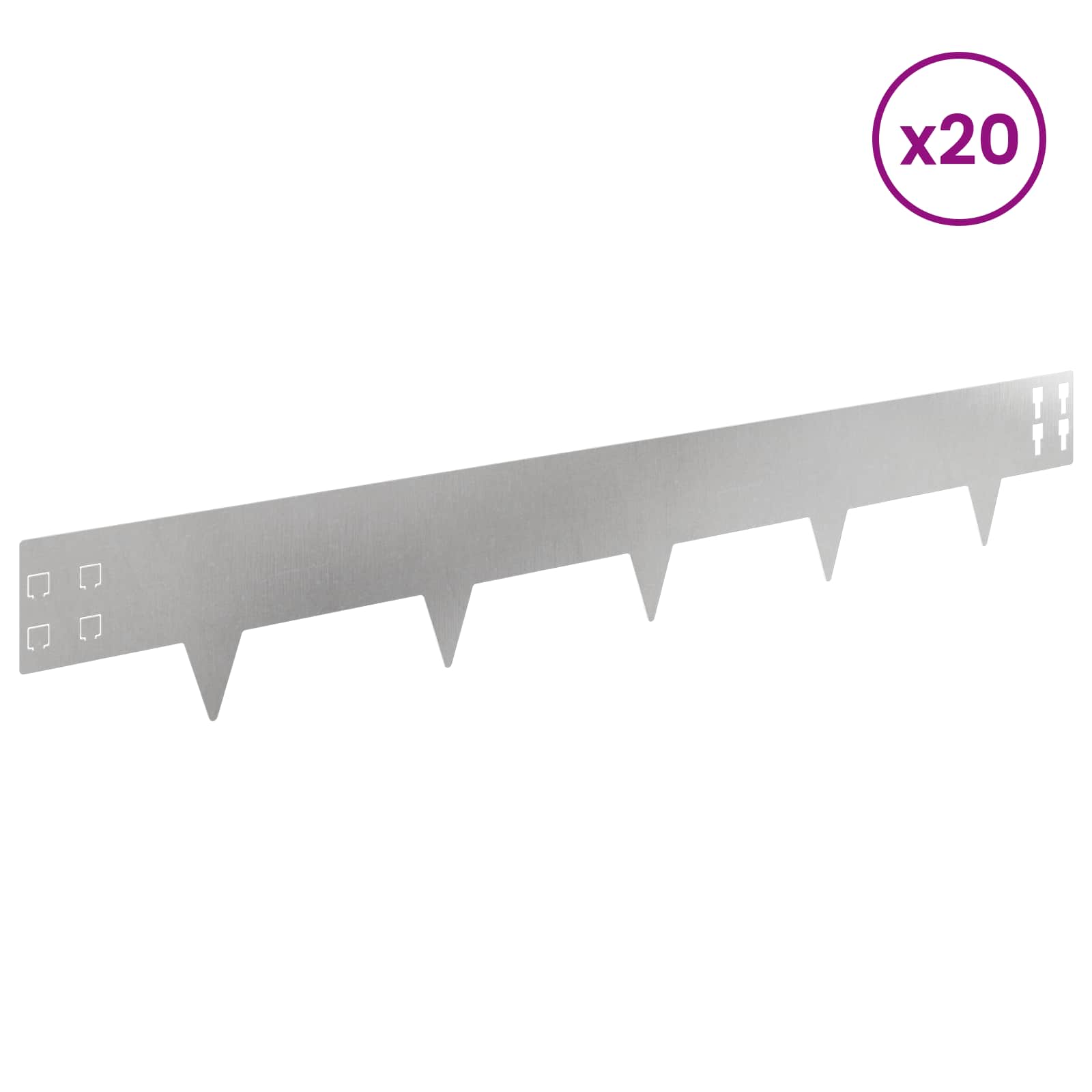 vidaXL Krawężnik do trawnika 20 pcs 100 x 15 cm Stal srebrny