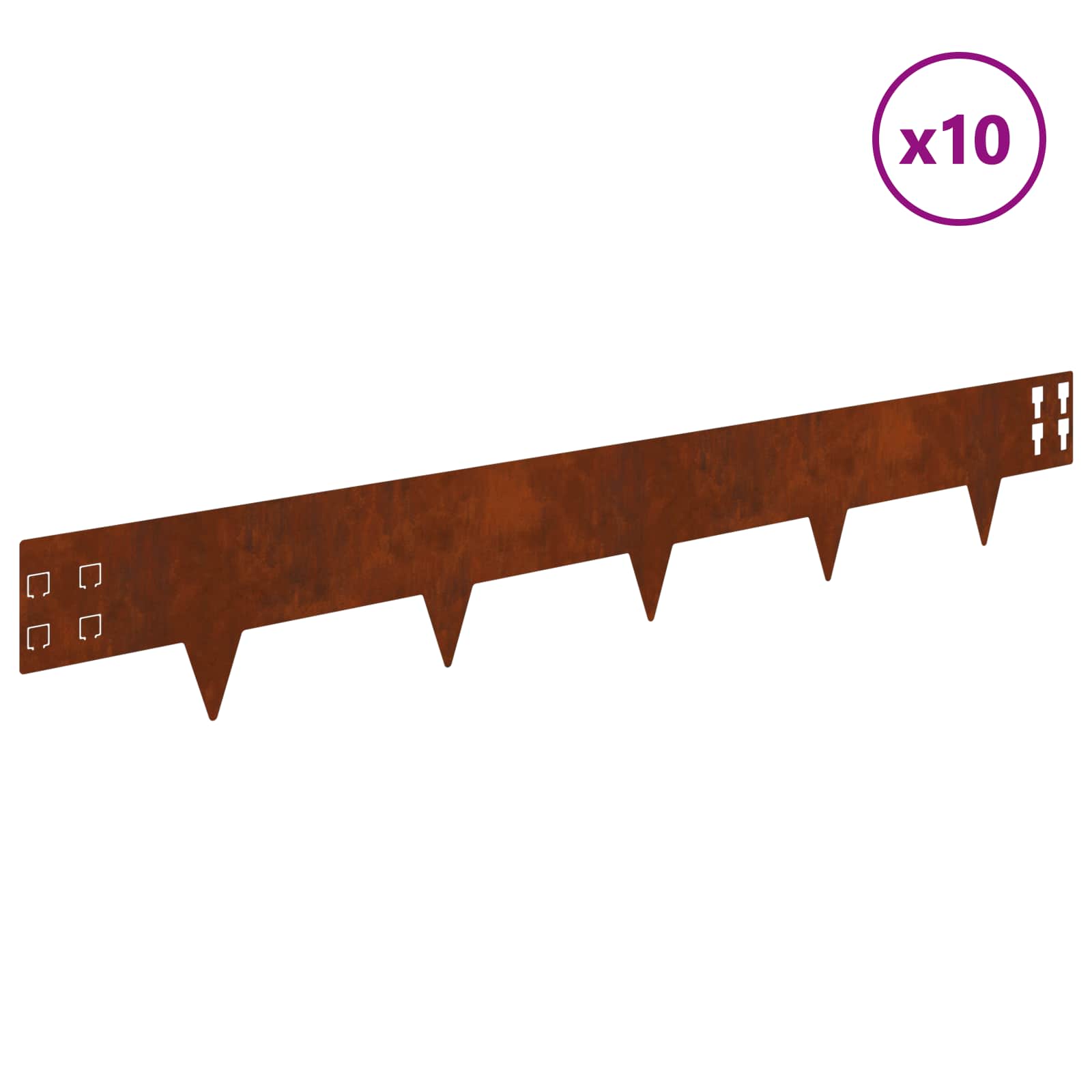 vidaXL Krawężnik do trawnika 10 pcs 100 x 15 cm Stal Rdzawy