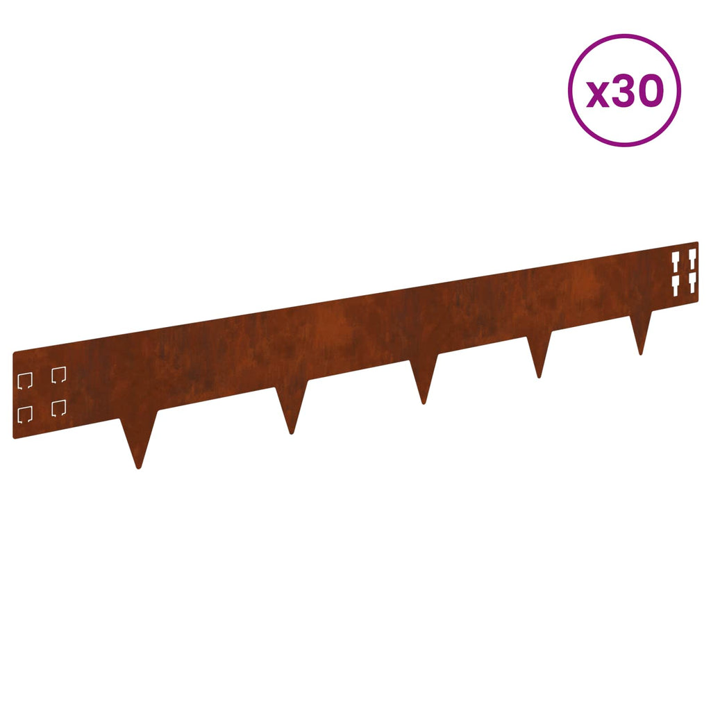 vidaXL Krawężnik do trawnika 30 pcs 100 x 15 cm Stal Rdzawy
