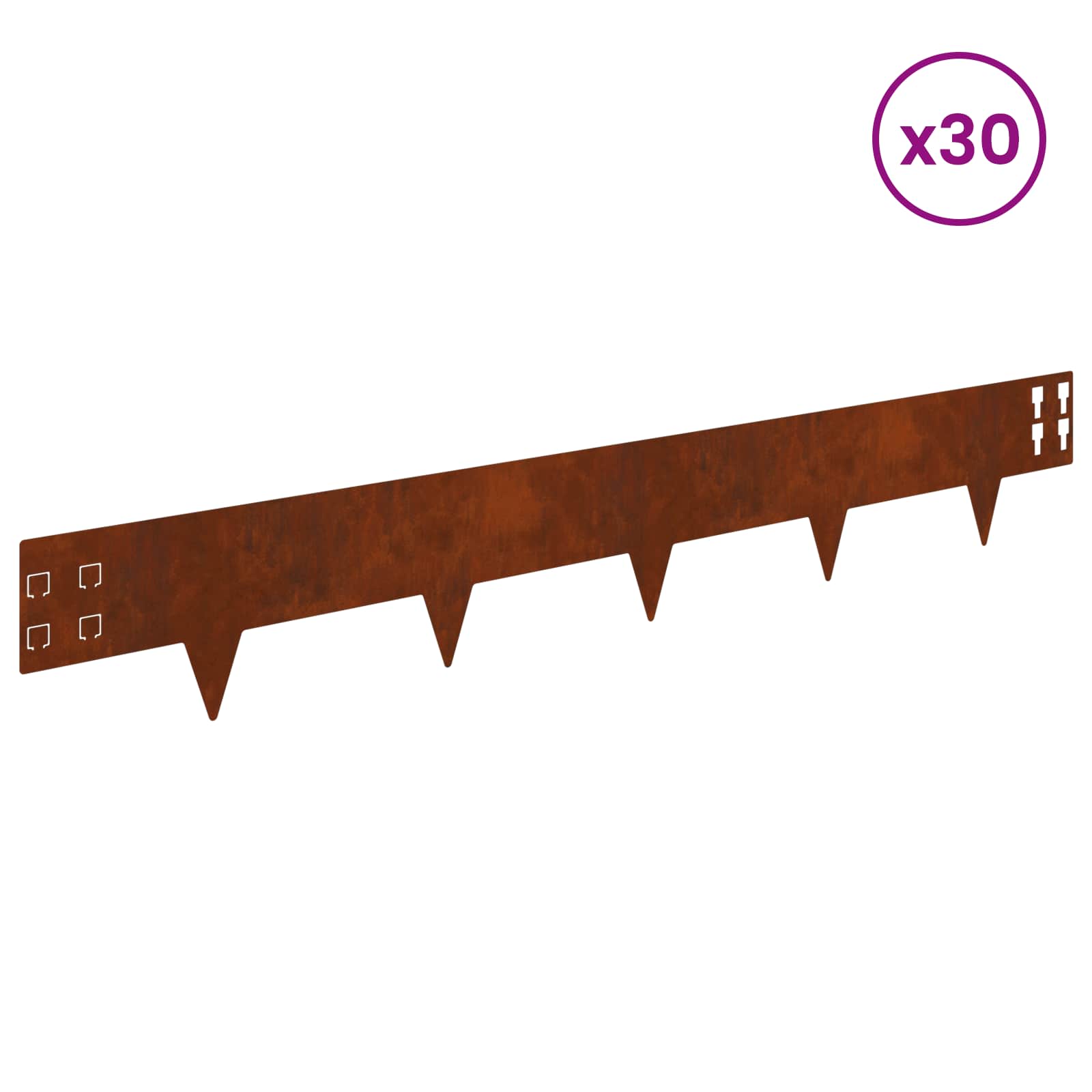 vidaXL Krawężnik do trawnika 30 pcs 100 x 15 cm Stal Rdzawy
