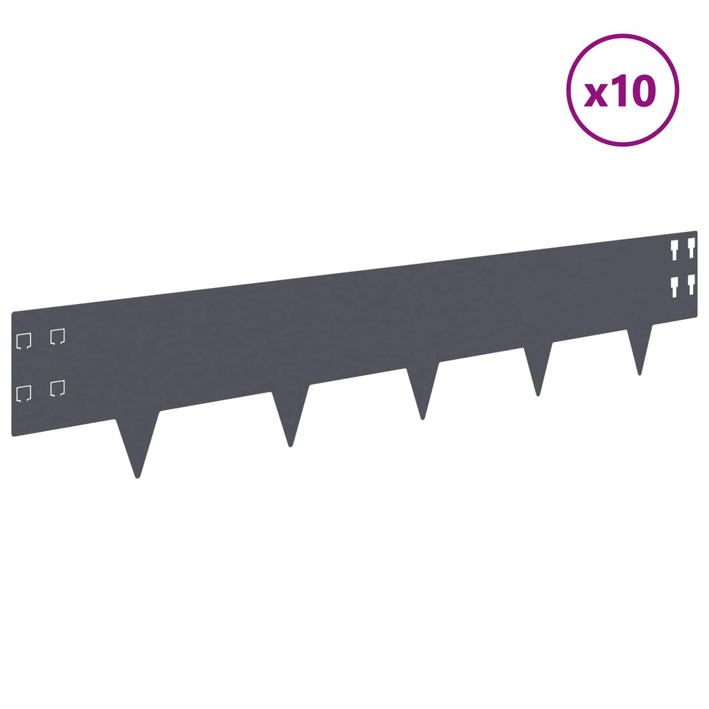 vidaXL Krawężnik do trawnika 10 pcs 100 x 20 cm Stal antracytowy