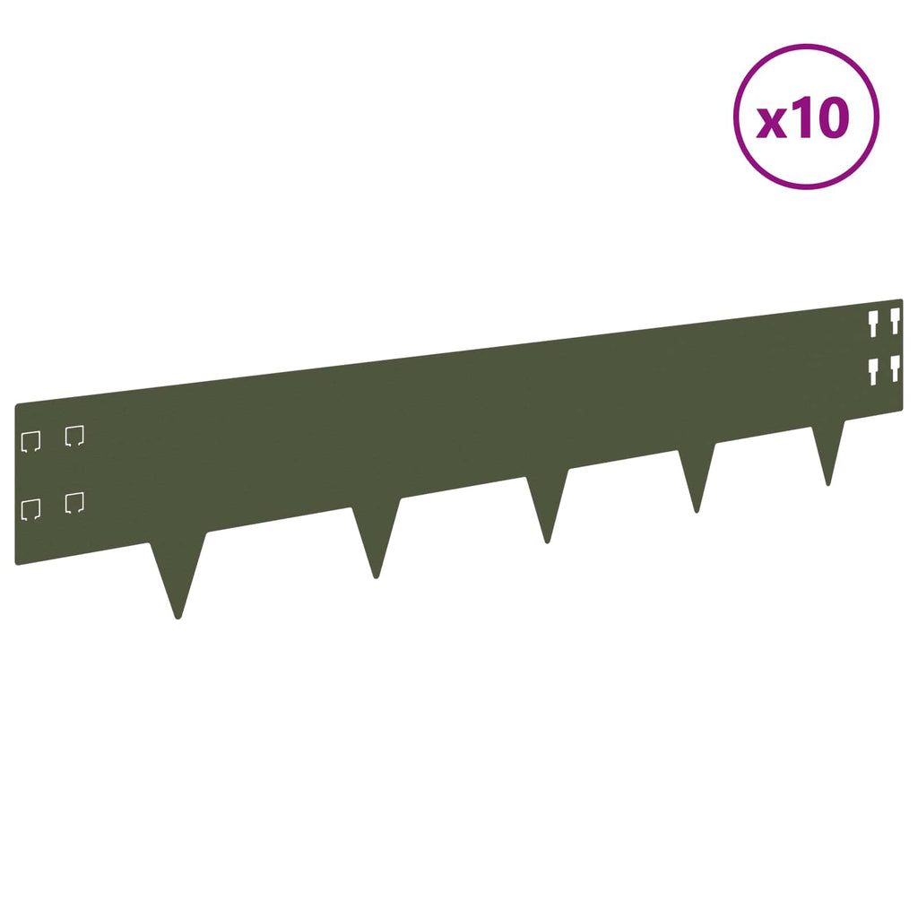 vidaXL Krawężnik do trawnika 10 pcs 100 x 20 cm Stal Oliwkowy zielony