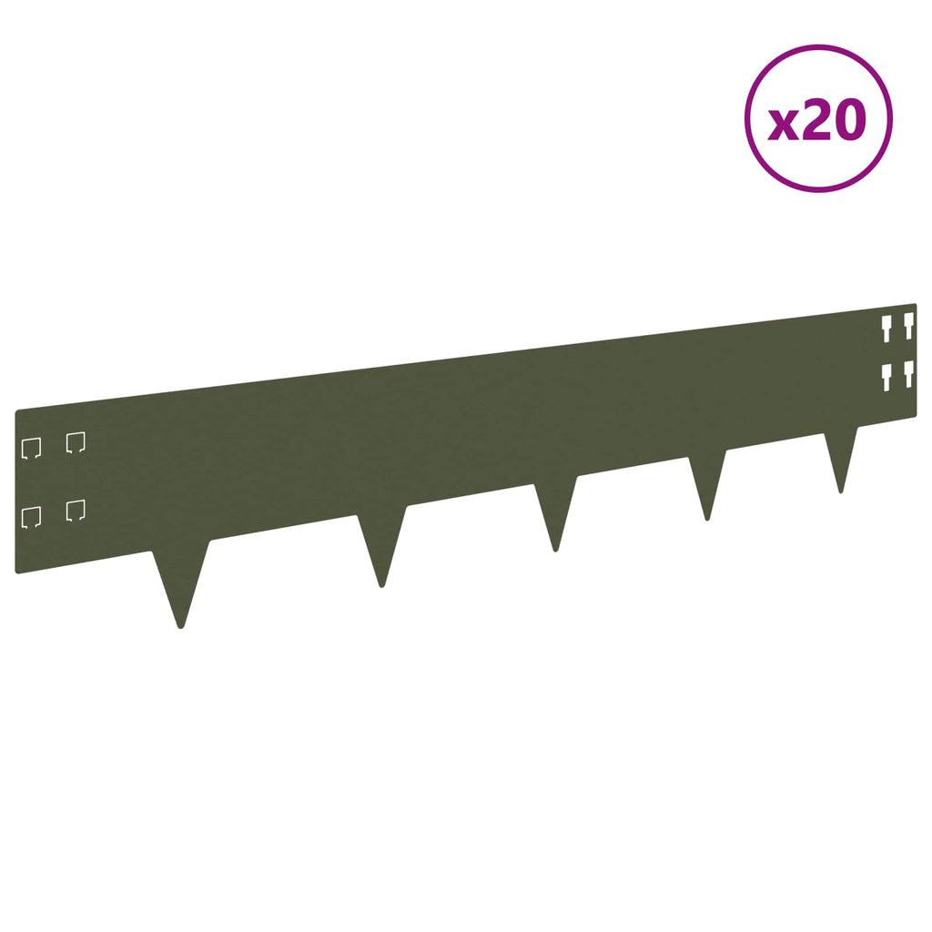 vidaXL Krawężnik do trawnika 20 pcs 100 x 20 cm Stal Oliwkowy zielony