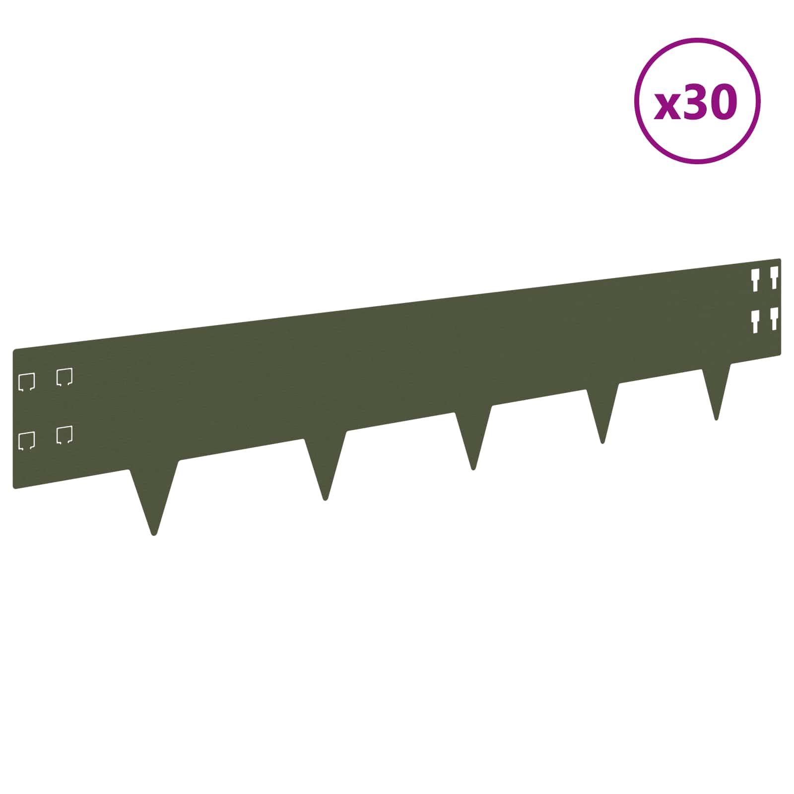 vidaXL Krawężnik do trawnika 30 pcs 100 x 20 cm Stal Oliwkowy zielony