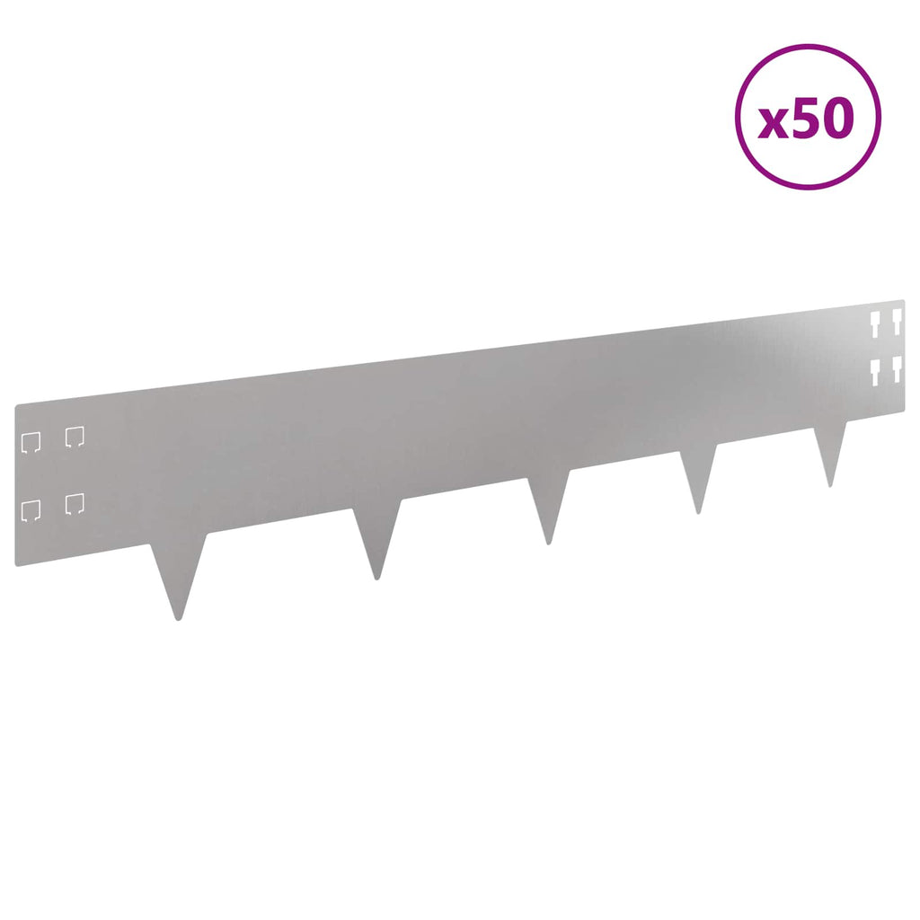 vidaXL Krawężnik do trawnika 50 pcs 100 x 20 cm Stal srebrny