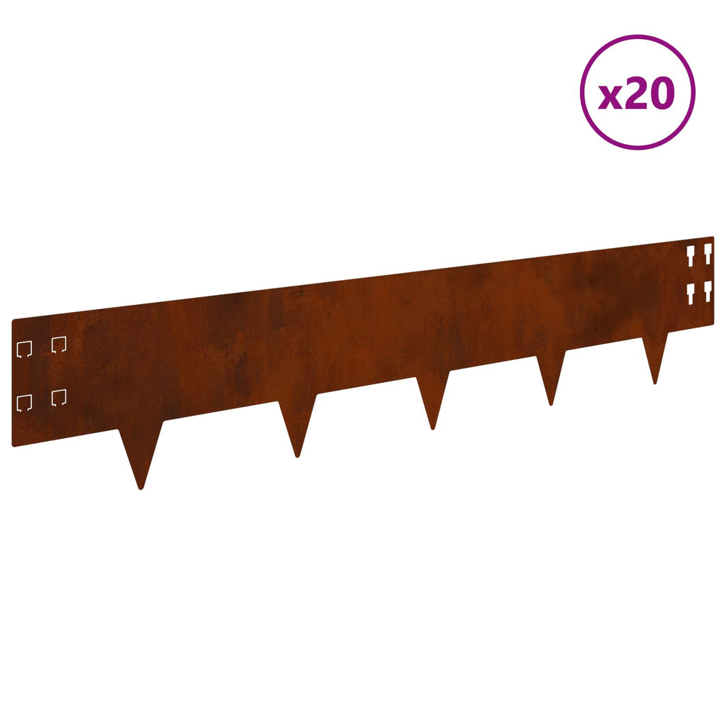 vidaXL Krawężnik do trawnika 20 pcs 100 x 20 cm Stal Rdzawy