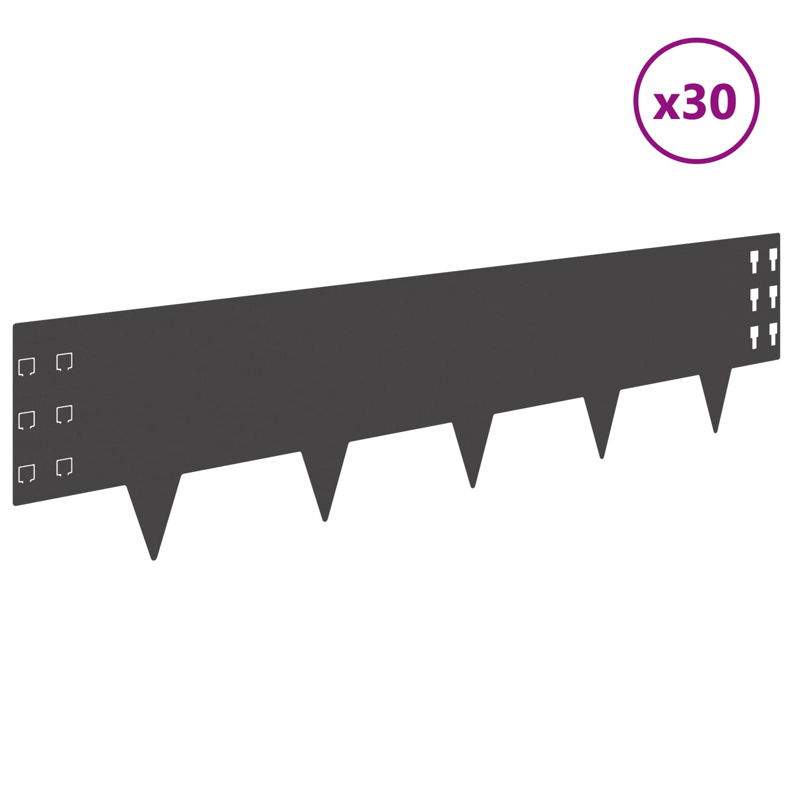 vidaXL Krawężnik do trawnika 30 pcs 100 x 25 cm Stal Czarny