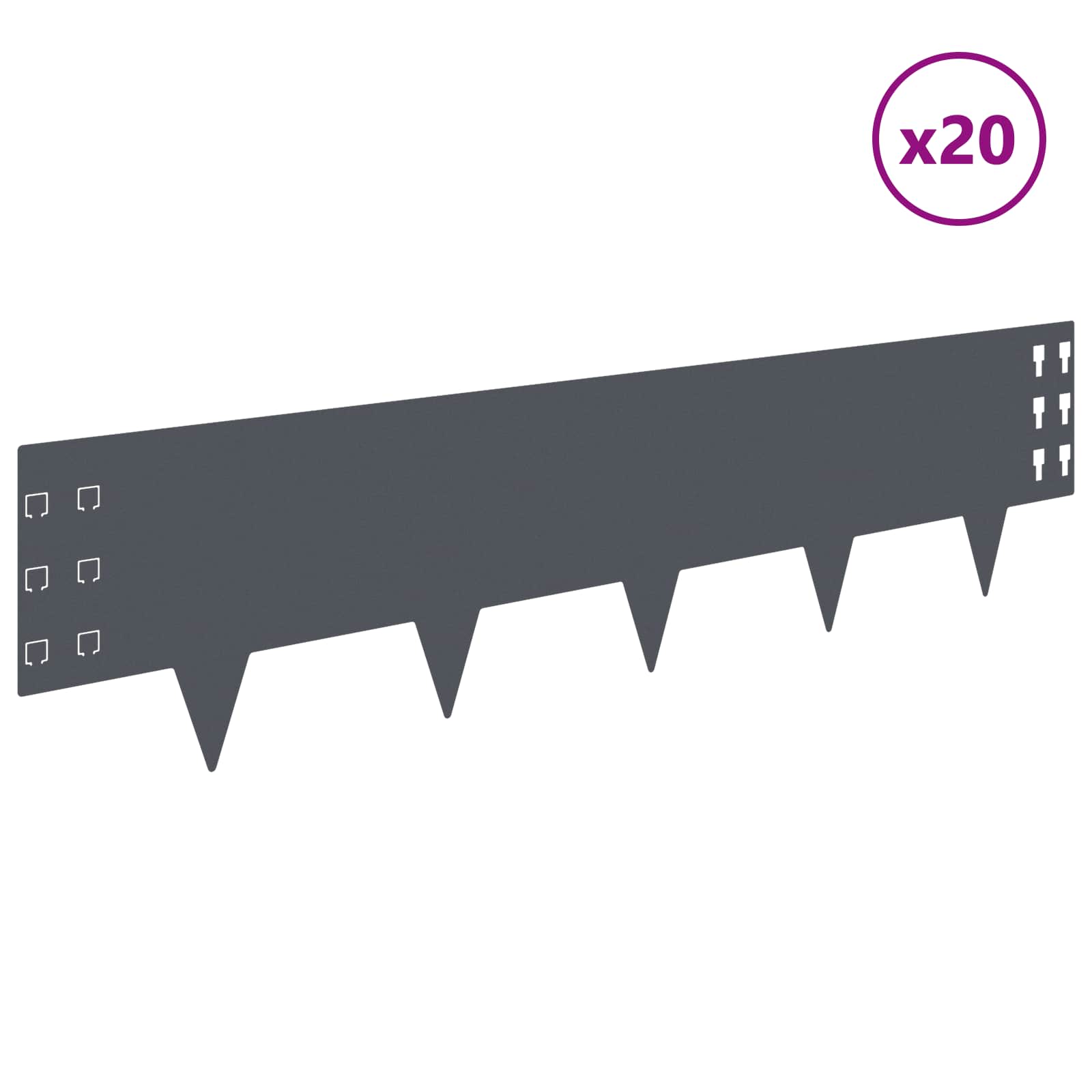 vidaXL Krawężnik do trawnika 20 szt. 100 x 25 cm Stal antracytowy