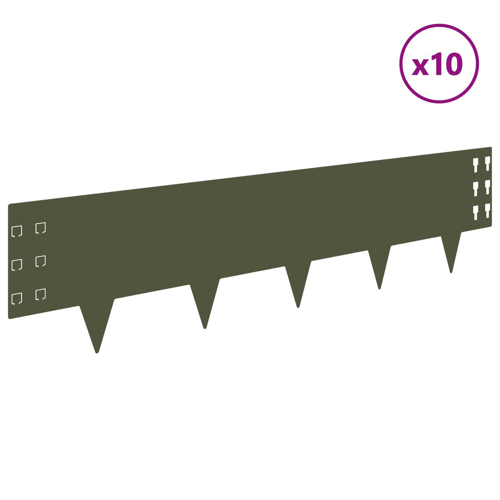 vidaXL Krawężnik do trawnika 10 pcs 100 x 25 cm Stal Oliwkowy zielony