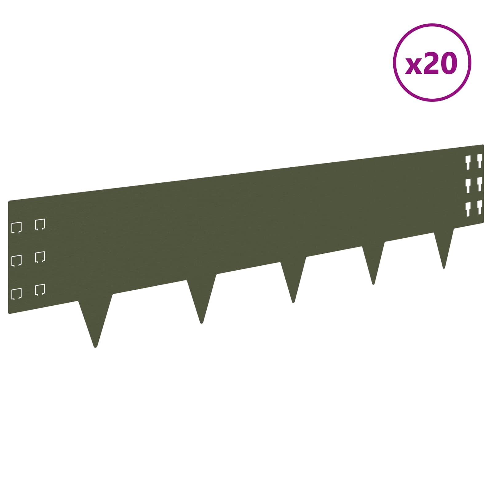 vidaXL Krawężnik do trawnika 20 pcs 100 x 25 cm Stal Oliwkowy zielony