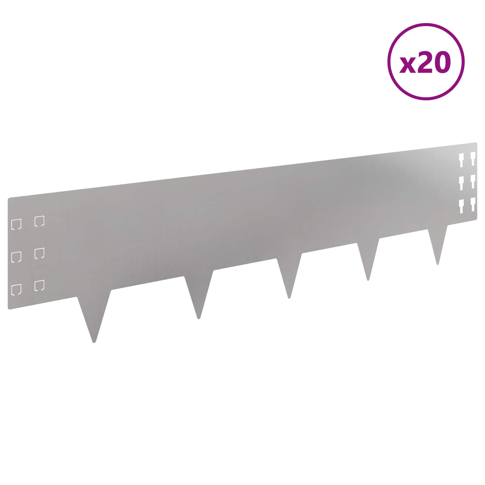 vidaXL Krawężnik do trawnika 20 pcs 100 x 25 cm Stal srebrny
