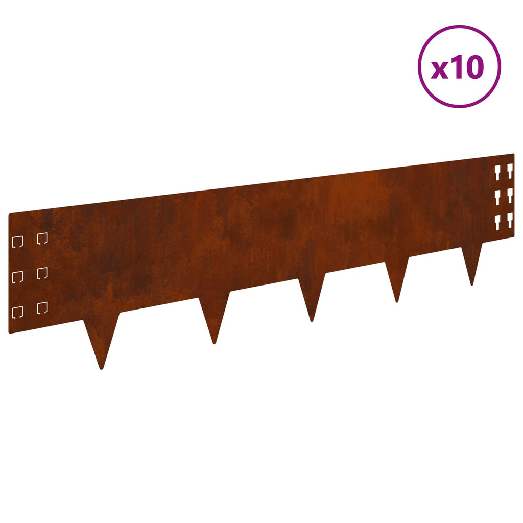 vidaXL Krawężnik do trawnika 10 pcs 100 x 25 cm Stal Rdzawy