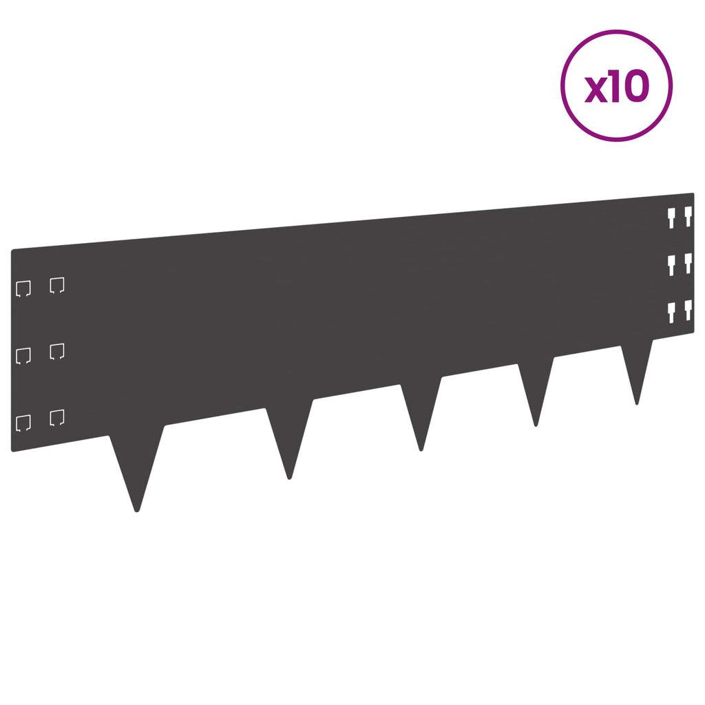 vidaXL Krawężnik do trawnika 10 pcs 100 x 30 cm Stal Czarny