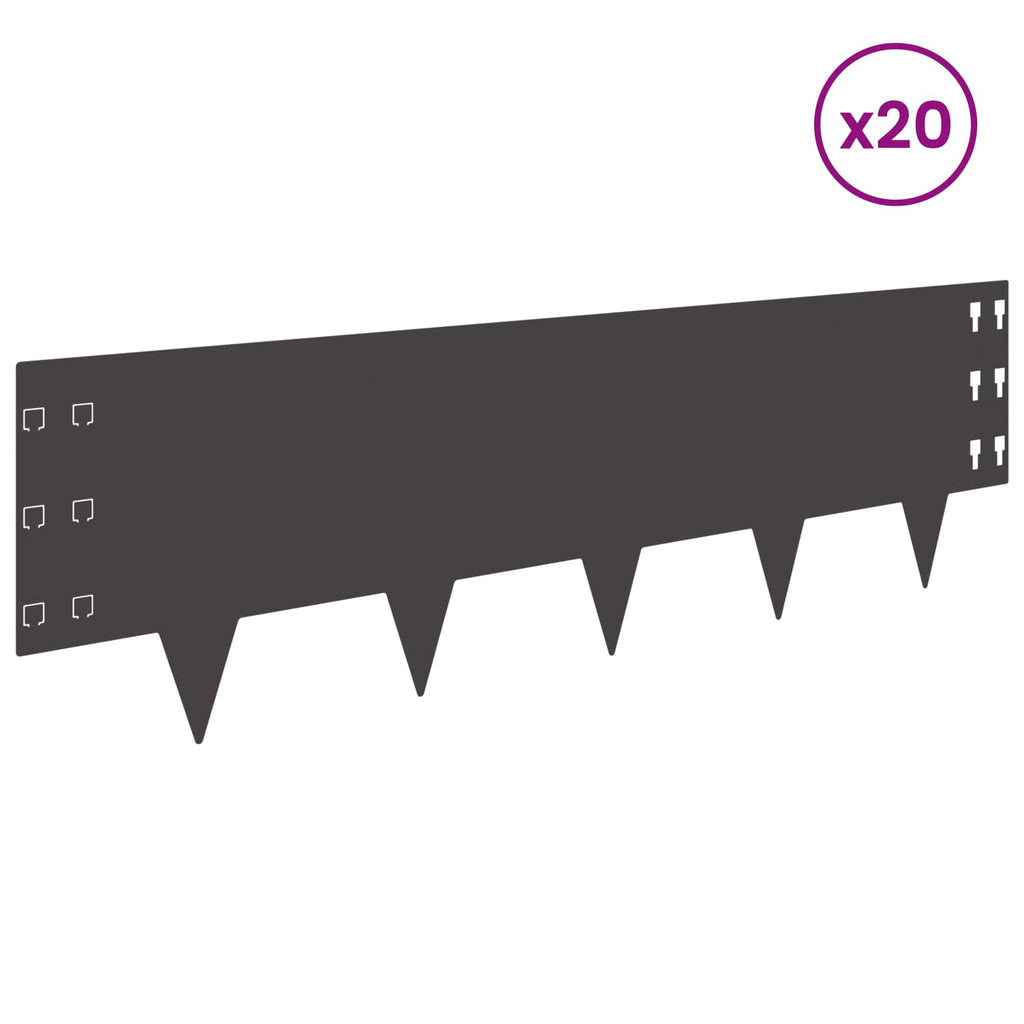 vidaXL Krawężnik do trawnika 20 szt. 100 x 30 cm Stal Czarny