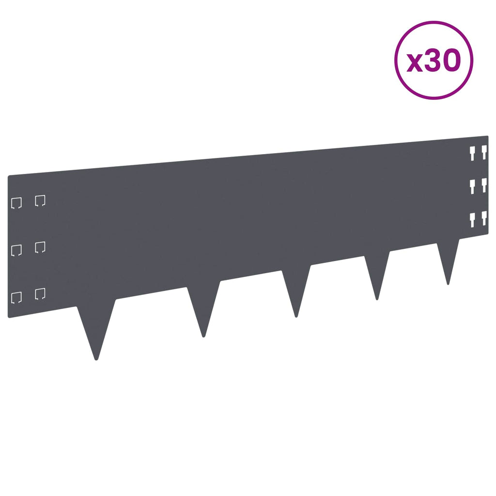vidaXL Krawężnik do trawnika 30 pcs 100 x 30 cm Stal antracytowy