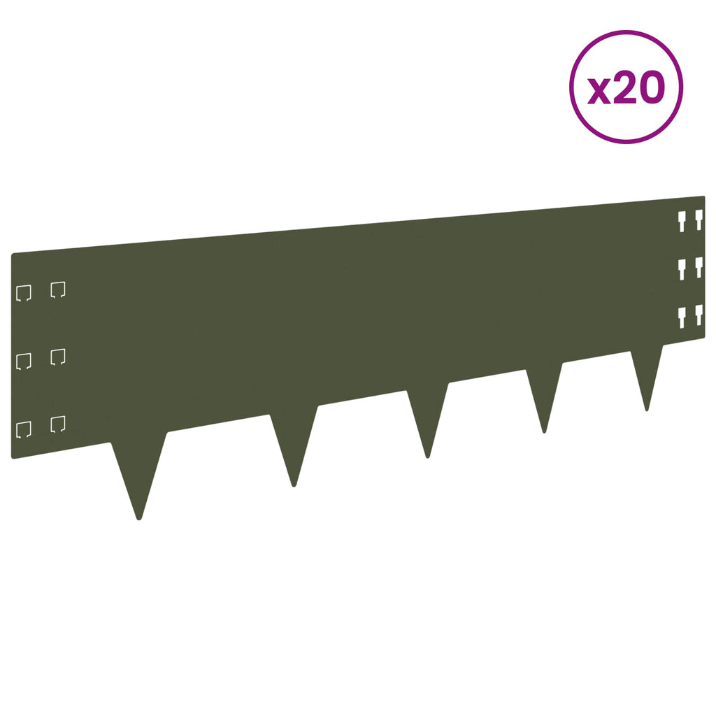 vidaXL Krawężnik do trawnika 20 pcs 100 x 30 cm Stal Oliwkowy zielony