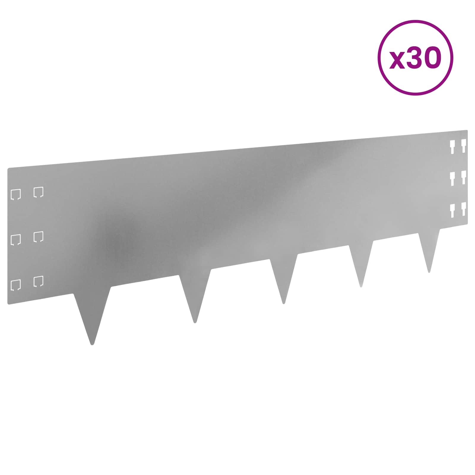 vidaXL Krawężnik do trawnika 30 pcs 100 x 30 cm Stal srebrny
