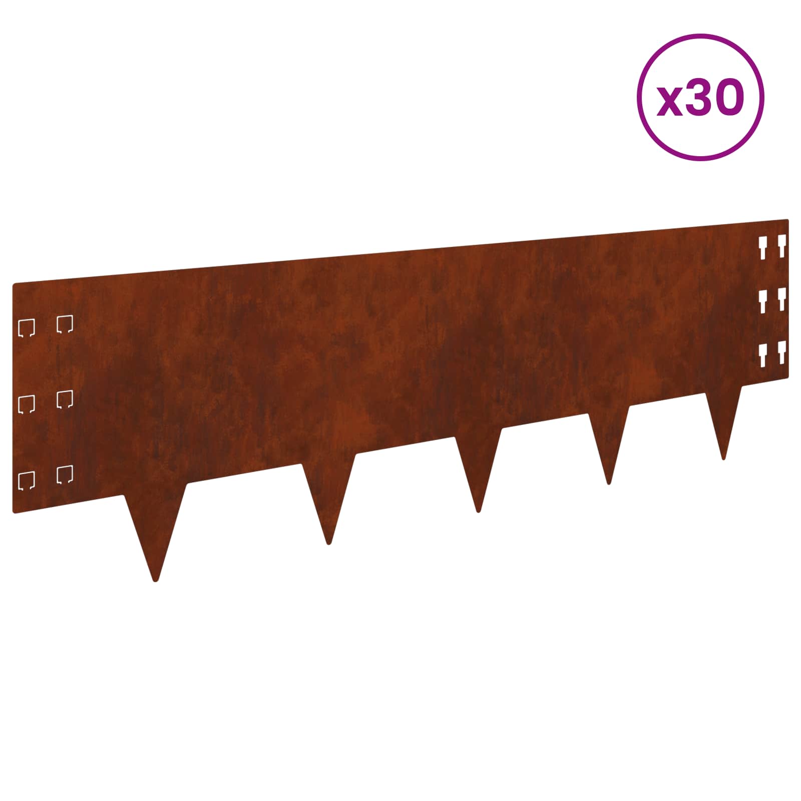 vidaXL Krawężnik do trawnika 30 pcs 100 x 30 cm Stal Rdzawy