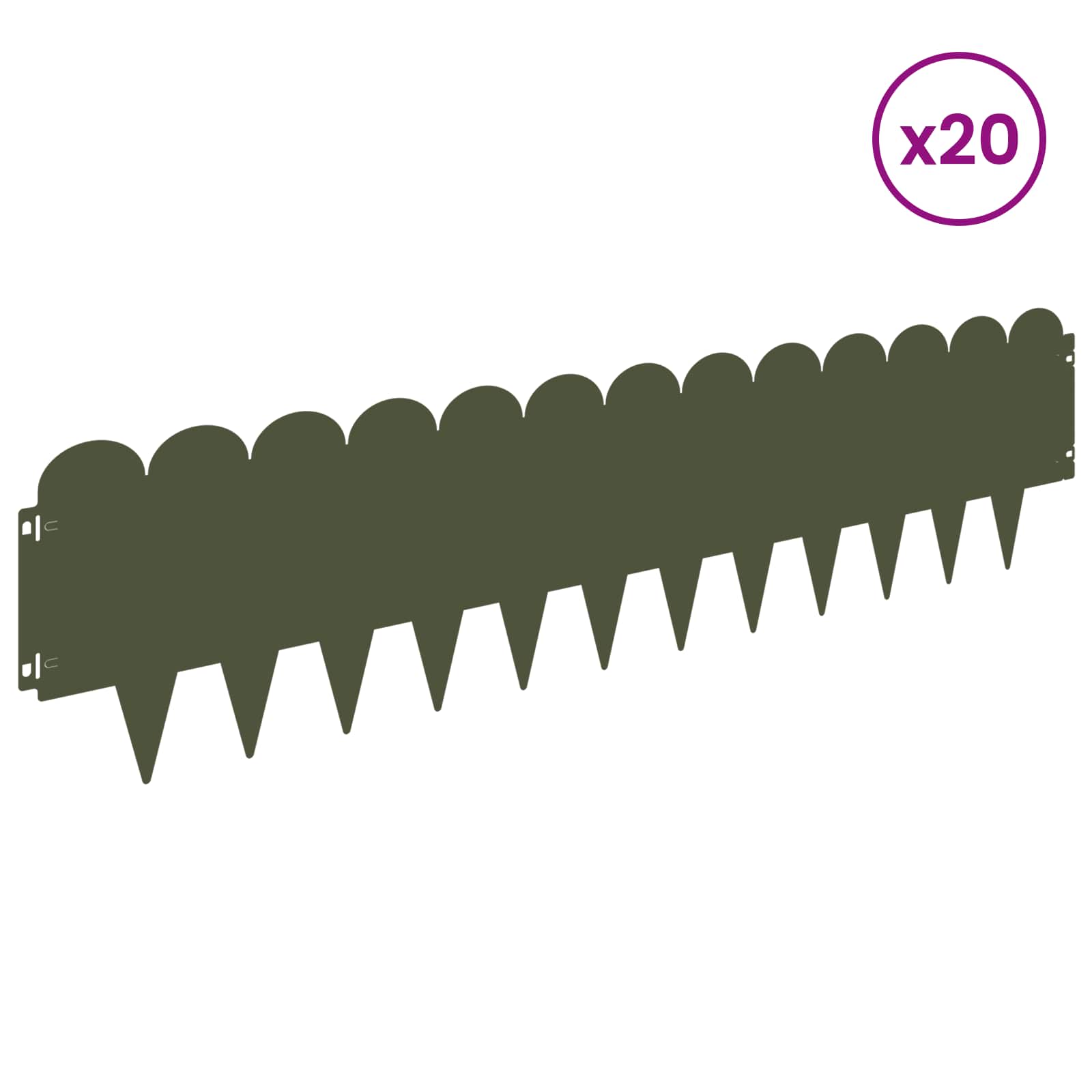 vidaXL Krawężnik do trawnika 20 pcs 103 x 25 cm Stal Oliwkowy zielony