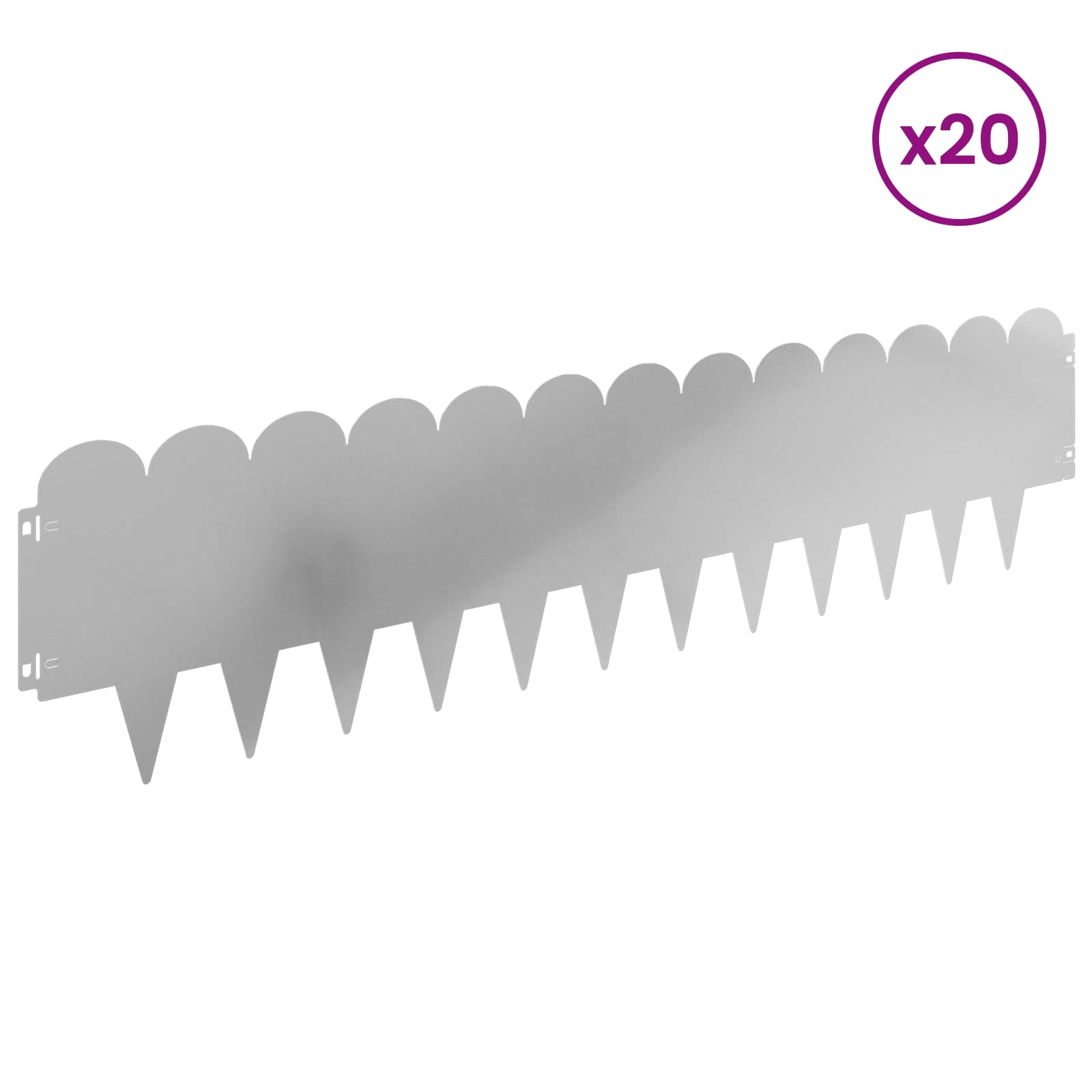 vidaXL Krawężnik do trawnika 20 pcs 103 x 25 cm Stal srebrny