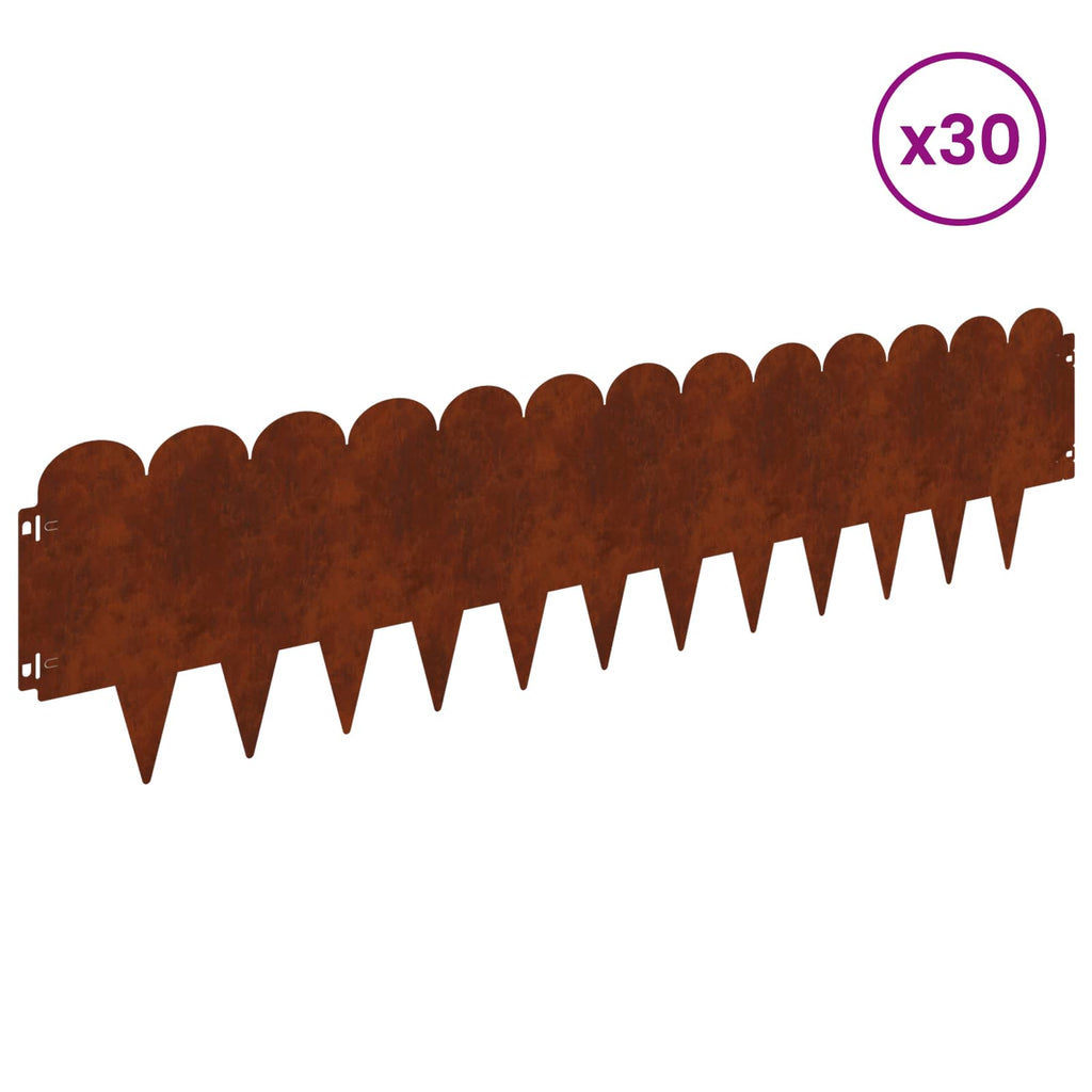 vidaXL Krawężnik do trawnika 30 pcs 103 x 25 cm Stal Rdzawy