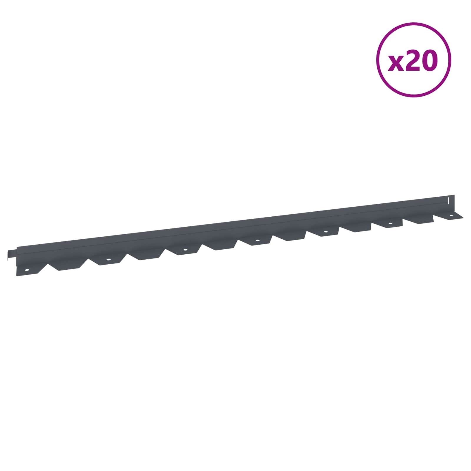 vidaXL Krawężnik do trawnika 20 pcs 102 x 4 x 4 cm Stal antracytowy