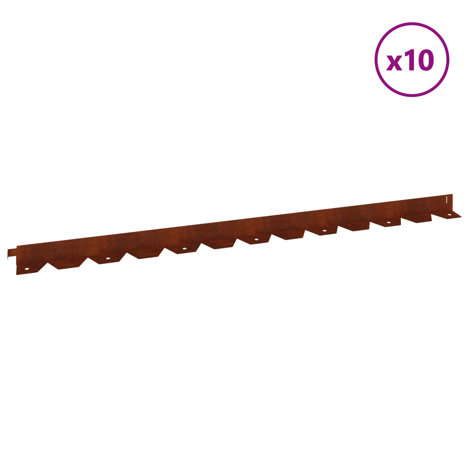 vidaXL Krawężnik do trawnika 10 pcs 102 x 4 x 4 cm Stal Rdzawy