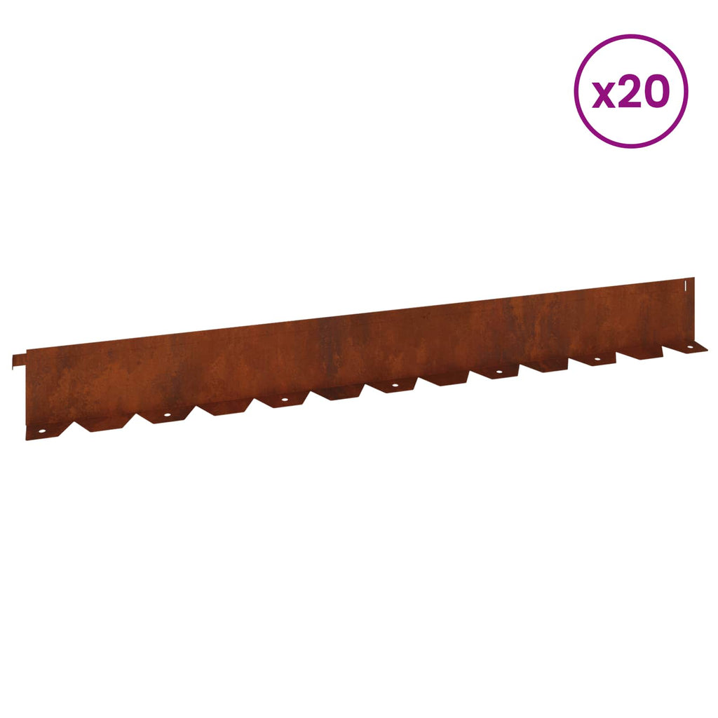 vidaXL Krawężnik do trawnika 20 pcs 102 x 10 x 4 cm Stal Rdzawy