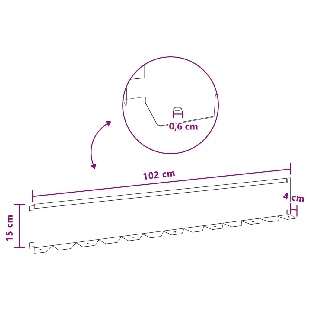 vidaXL Krawężnik do trawnika 20 pcs 102 x 15 x 4 cm Stal srebrny