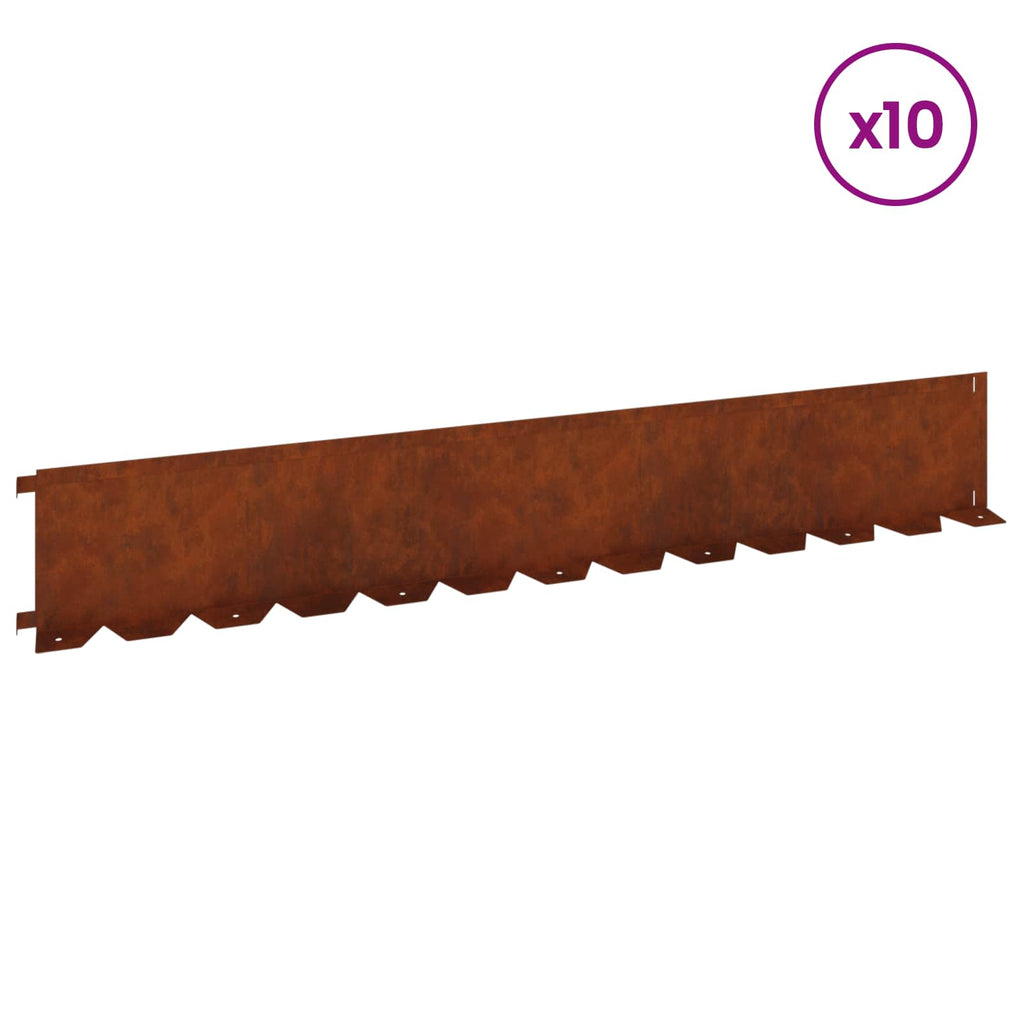 vidaXL Krawężnik do trawnika 10 pcs 102 x 15 x 4 cm Stal Rdzawy