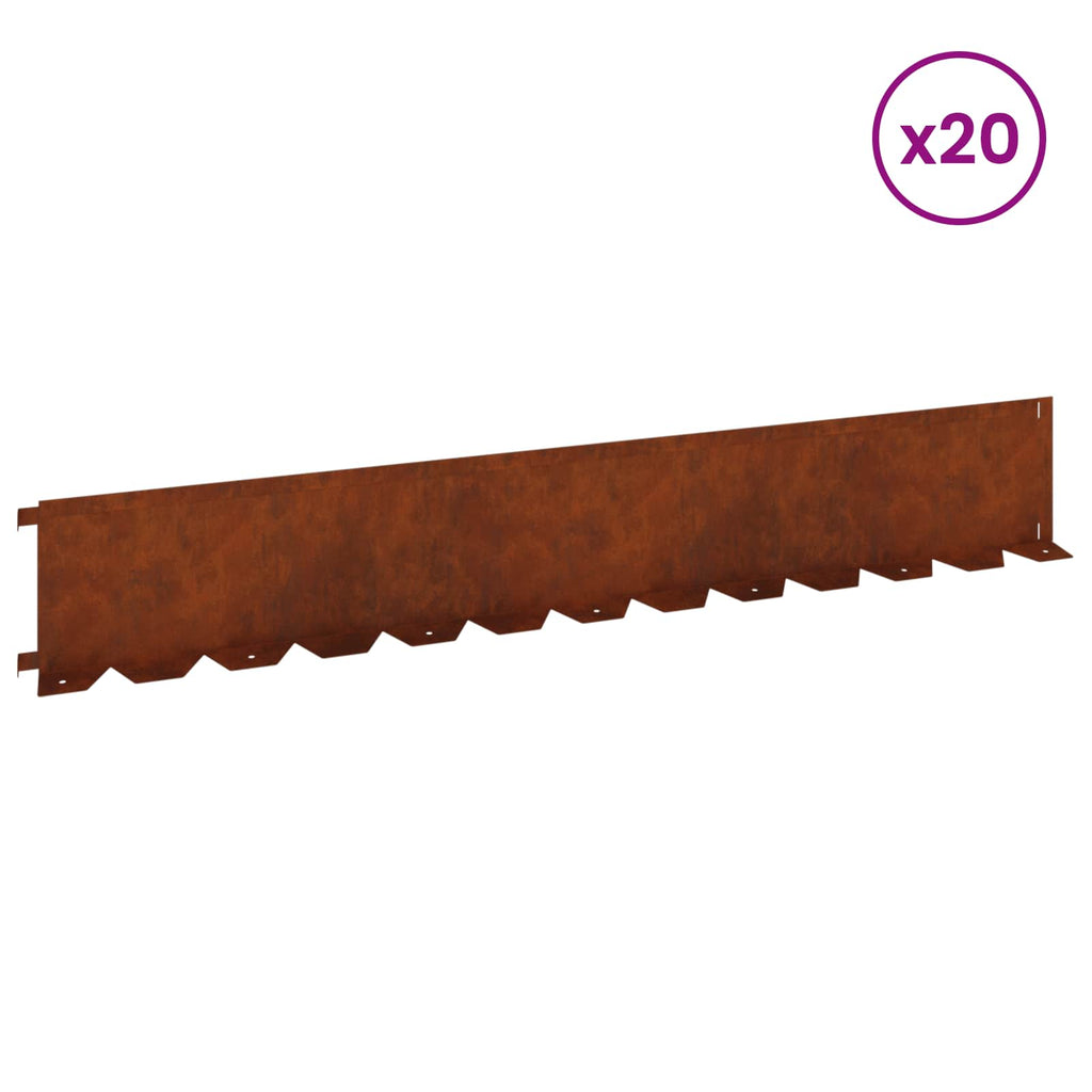 vidaXL Krawężnik do trawnika 20 pcs 102 x 15 x 4 cm Stal Rdzawy