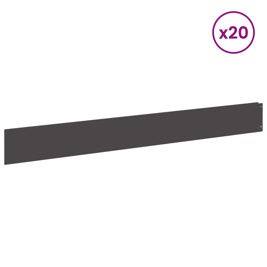 vidaXL Krawężnik do trawnika 20 pcs 100 x 12 cm Stal Czarny