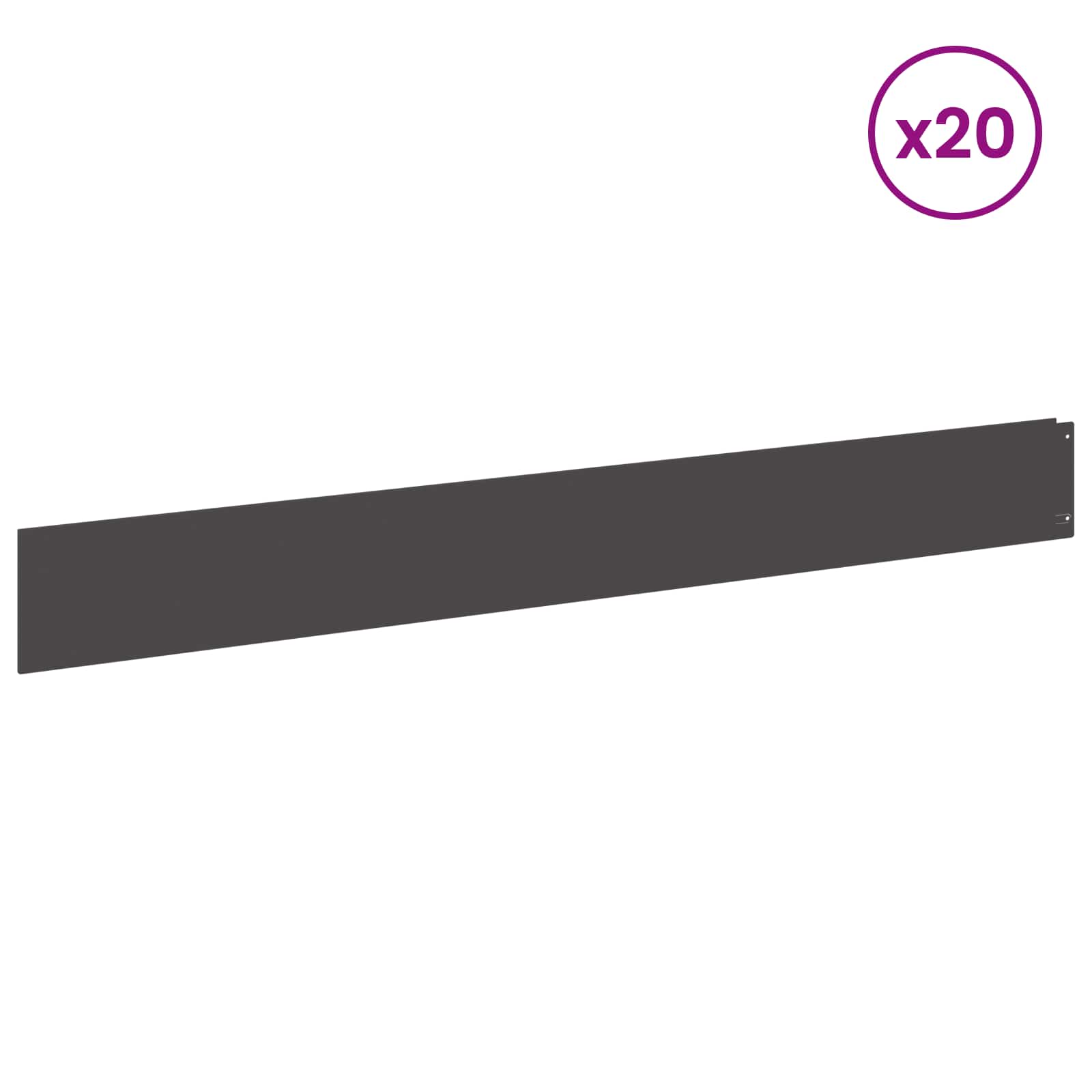 vidaXL Krawężnik do trawnika 20 pcs 100 x 12 cm Stal Czarny