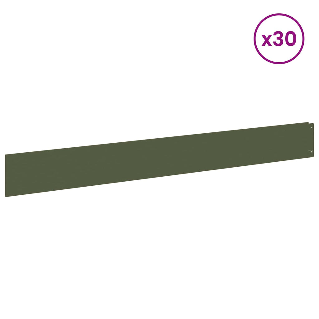 vidaXL Krawężnik do trawnika 30 pcs 100 x 12 cm Stal Oliwkowy zielony
